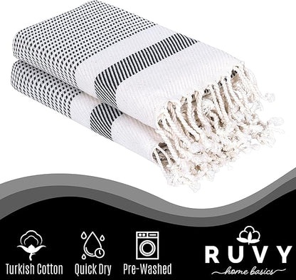 Ruvy Home Basics Turkish Hand Towels for Bathroom Set of 4 | 18"x40", Cotton | Decorative Towel for Bathroom, Kitchen, Dishcloth, Tea, Yoga, Face, Gym - Black
