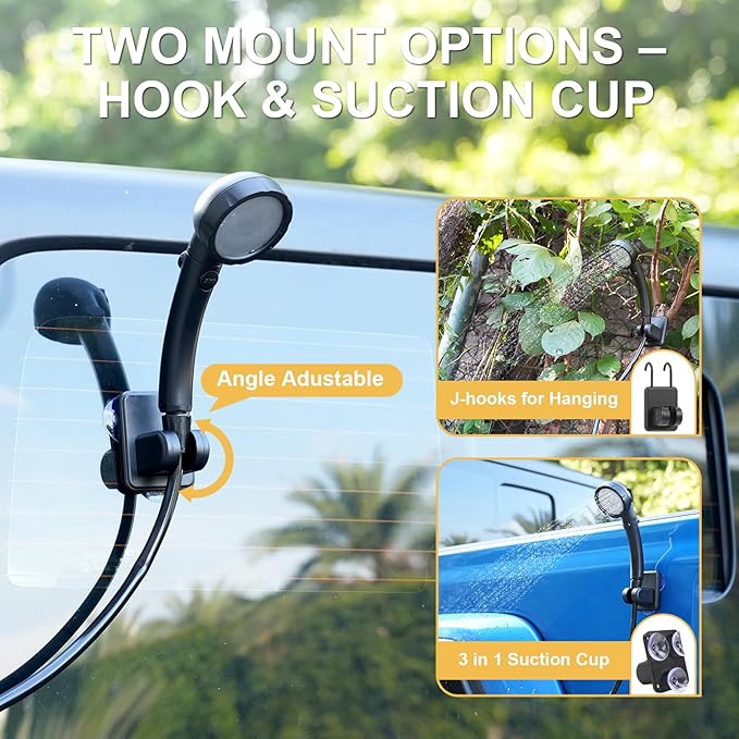 Portable Shower for Camping, Rechargeable Camping Shower Pump with LED Display & IPX8 Waterproof - High Pressure Electric Outdoor Shower for Hiking, Car Wash, Pet Bath, RV, Boat