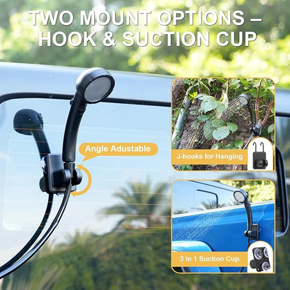 Portable Shower for Camping, Rechargeable Camping Shower Pump with LED Display & IPX8 Waterproof - High Pressure Electric Outdoor Shower for Hiking, Car Wash, Pet Bath, RV, Boat