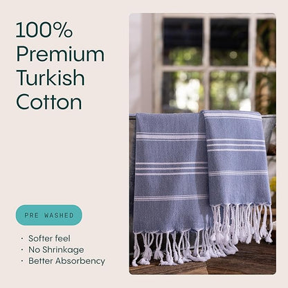 WETCAT Turkish Hand Towels with Hanging Loop, Set of 2 (20" x 30") 100% Turkish Cotton, Pre-Washed, Quick Drying, for Kitchen or Bathroom - Denim Blue