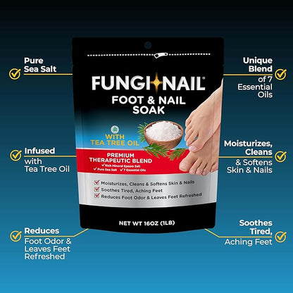 Fungi-Nail Foot & Nail Soak with Tea Tree Oil - Moisturize, Reduce Foot Odor, & Soothe Aching Feet - A Therapeutic Blend of Rich Mineral Epsom Salt, Pure Sea Salt, and 7 Essential Oils - 1 Pound