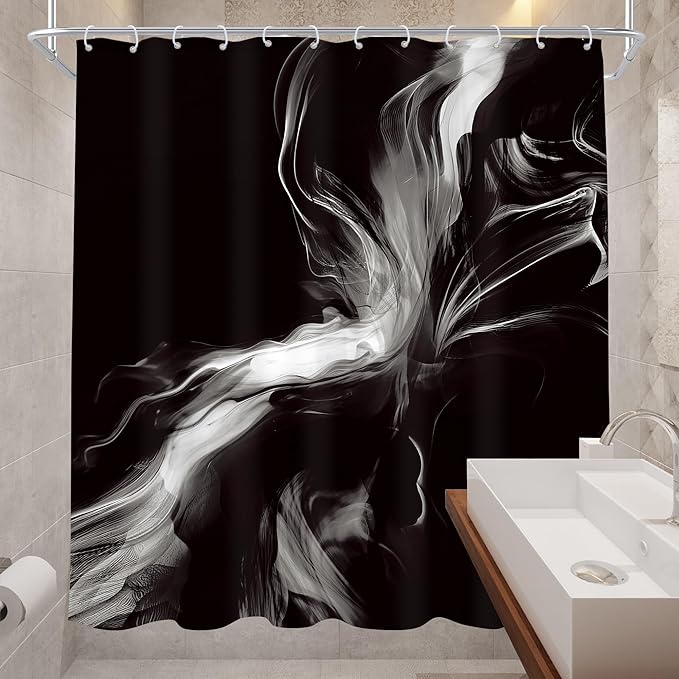 Cinbloo Abstract Black and White 72Wx72H Shower Curtain Modern Ombre Marble Ink Texture Minimalist Simple Unique Contemporary Bathroom Curtain Set Elegant Neutral Bath Bathroom Accessories Decor