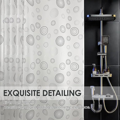 Plastic Shower Curtain Liner, Waterproof Printed PEVA Shower Curtain with Design, Silver Dots Pattern, Rustproof Grommets, Standard Size 70x72 Bathtub Curtain for Bathroom (Pack of 1)