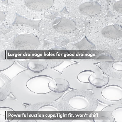 WELTRXE Oval Bathtub Mat Non Slip, Clear Bubbles Bath Mats for Tub, Shower Mat with Drain Holes, Suction Cups, Machine Washable Bath Tub Mat, BPA, Latex, Phthalate Free for Bathroom, 27 x 14 Inch
