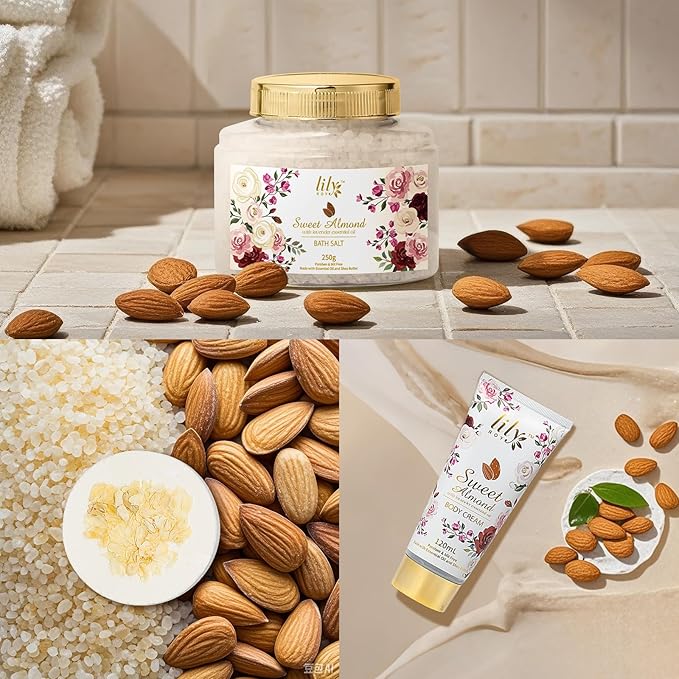 Christmas Spa Gift Basket Set for Women 17-Piece Almond Luxury Spa Gift Set Bath & Body Care Kit with Shower Gel, Body Cream | Valentine's, Mothers Day Gifts for Mom, Birthday Gifts for Her, Wife, Mom