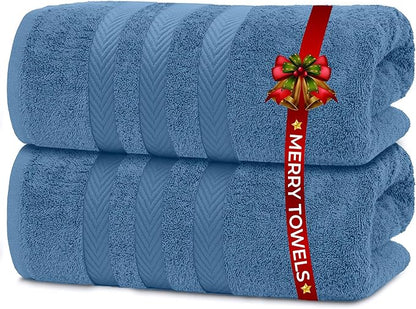 RIVERSIDE Pack of 2 Extra Large Bath Sheets 35 x 70 Inches - 100% Ring Spun Cotton Hotel Quality Oversized Bath Towels - Super Soft, Highly Absorbent & Quicker to Dry - Medium Blue