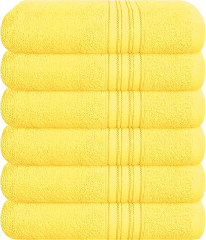 BOUTIQUO Ultra Soft Cotton 6 -Piece Hand Towel Set 16x24 Inch, Ideal for use in Bathroom, Kitchen, Gym, Spa & General Cleaning, Compact & Lightweight Multi Purpose Hand Towels - Lime Yellow