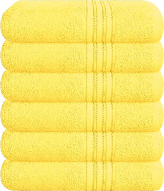 BOUTIQUO Ultra Soft Cotton 6 -Piece Hand Towel Set 16x24 Inch, Ideal for use in Bathroom, Kitchen, Gym, Spa & General Cleaning, Compact & Lightweight Multi Purpose Hand Towels - Lime Yellow