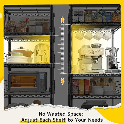 5 Tier Metal Shelving Unit Storage Shelves With Shelf Linker,Adjustable Pantry Shelves Wire Shelving with Hooks,Metal Shelf with Side Blockers for Kitchen,Closet,Office,Laundry,18.1''Wx18.1''Dx59''H