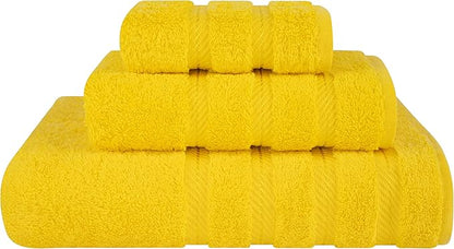 American Soft Linen Premium 3 Piece Towel Set, 1 Bath Towel 1 Hand Towel 1 Washcloth, 600 GSM 100% Cotton Turkish Towels for Bathroom, Yellow Towel Set