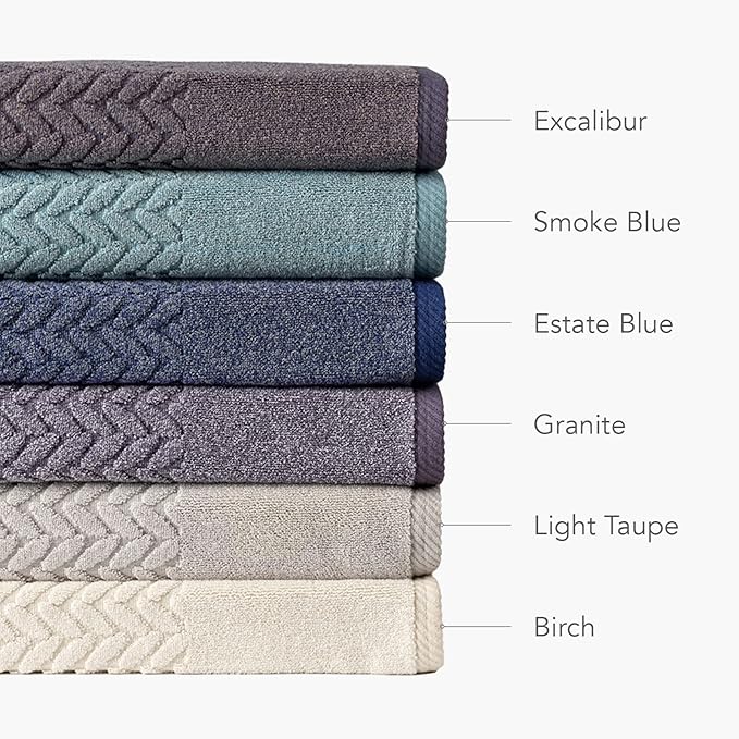 Texere 100% Organic Cotton Jacquard 650 GSM Premium Bath Towel Sets - Extra Absorbent Quick Dry and Plush, 2 Large Bath Towels, 2 Hand Towels, 2 Washcloths (Cable, Estate Blue, 6 Piece)