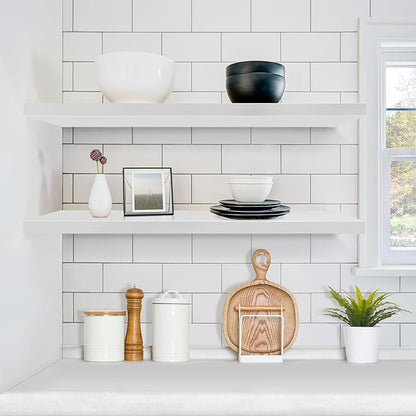 Sorbus Floating Shelves for Wall - 35 Inch Long Bathroom Shelves, Wall Decor for Bedroom, Kitchen, Living Room & Book Storage - Mounted Floating Shelf with Invisible Brackets (White, 2 Pack)