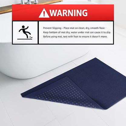 American Soft Linen Bath Rug, 17 in 24 in 100% Cotton Bath Mats Rugs for Bathroom, Slip Reducer Washable Shaggy Form Area Rugs, Navy Blue Bath Rug
