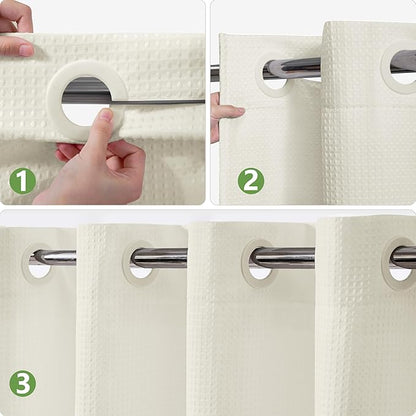 No Hook Waffle Weave Shower Curtain with Snap-in Fabric Liner,256GSM Heavy Duty Fabric Shower Curtain Set,Cream Waterproof Washable Luxury Shower Curtain for Bathroom Stall (72x75 Inch)