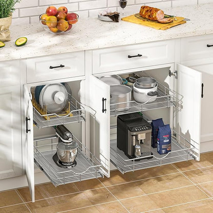 WelFurGeer Soft Close Slide Out Cabinet Shelf, 17" W x 22" D Pull Out Drawers for Kitchen Cabinets, Kitchen Shelf Organizer, Cupboard Organizers and Storage, Under Cabinet Pull Out Shelves