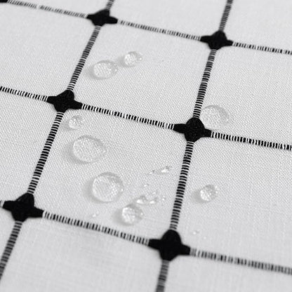 ROSERY No Hook Shower Curtain with Snap in Fabric Liner Set, Boho Farmhouse Black and White Woven Jacquard Grid Shower Curtain for Bathroom with Tassel, Checkered Pattern, 71" W x 74" L