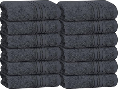 BOUTIQUO Ultra Soft Cotton Washcloths, Contains 12 Piece Face Cloths 12x12 inch, Ideal for Everyday use Face Towels, Compact & Lightweight Multi Purpose Washcloths - Charcoal Grey