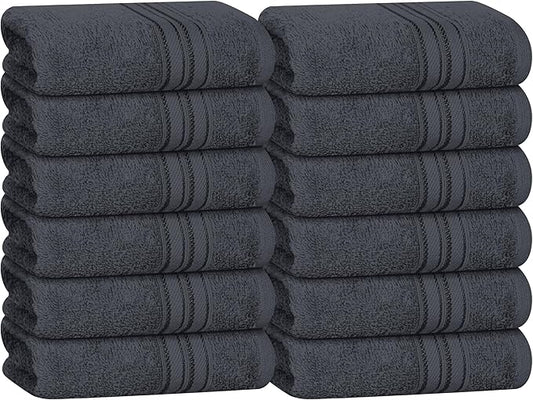 BOUTIQUO Ultra Soft Cotton Washcloths, Contains 12 Piece Face Cloths 12x12 inch, Ideal for Everyday use Face Towels, Compact & Lightweight Multi Purpose Washcloths - Charcoal Grey