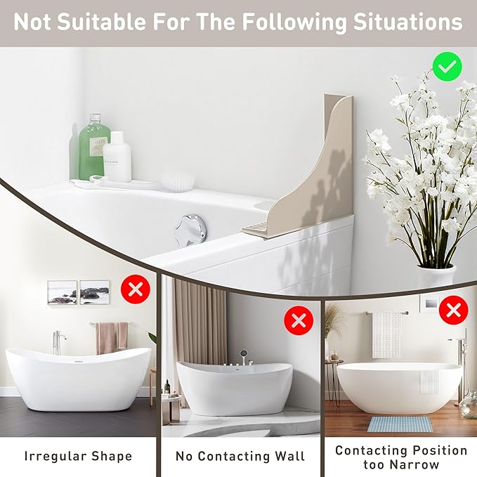 Roslim No-Adhesive 2-Pack All-Silicone Shower Splash Guard with Strong Suction Cups, Reusable Bath Tub Corner Water Blocker for Secure Seal，Keep Water in Shower or Bath, One-Piece Design, Taupe