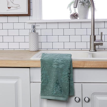 SKL Home Fall/Winter/Christmas Wispy Trees Premium Cotton Blend 2-Piece Hand Towel Set, 500 GSM, Soft & Absorbent Jacquard, Decorative for Bath/Kitchen/Bar & Gift, Sage