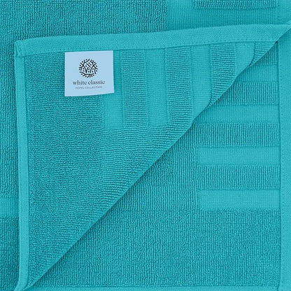 White Classic Luxury Bath Mat Floor Towel Set - Absorbent Cotton Hotel Spa Shower/Bathtub Mats [Not a Bathroom Rug] 22"x34" | 2 Pack | Aqua