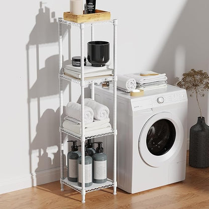 IZEUK 4 Tier Steel Storage Shelves, Adjustable Wire Shelving Unit for Kitchen, Bathroom, or Office Organization, Heavy Duty Metal Rack, 480 lbs Capacity, 11.8" D x 11.8" W x 47.3" H, White