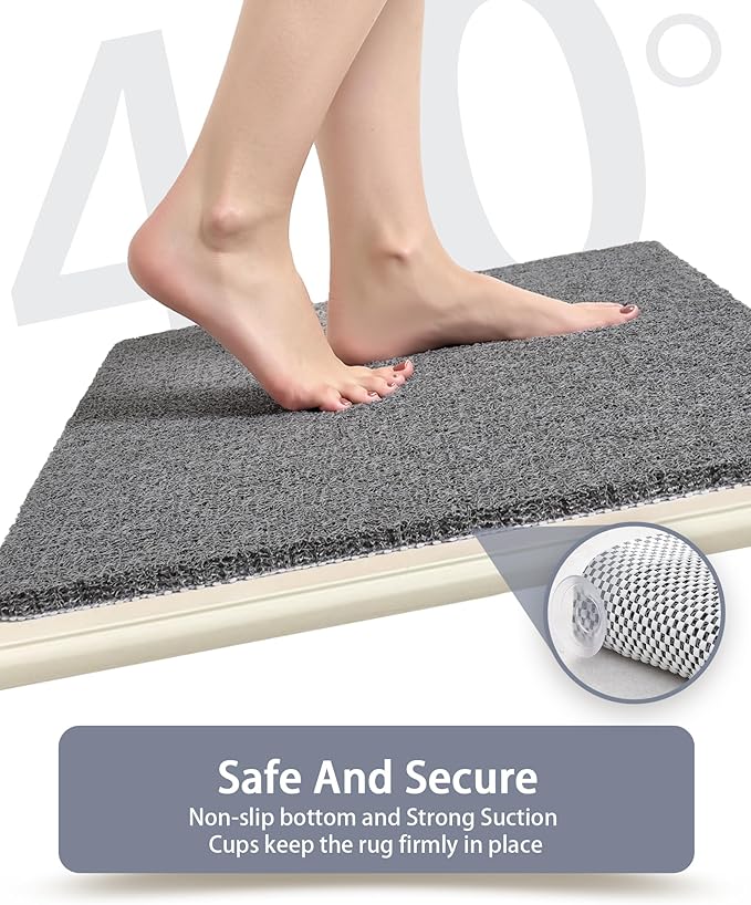 Mecko Non-Slip Shower Mat, Anti-Slip Bath Mat with Suction Cups – Quick-Drying Loofah Texture for Tub with for Indoor and Outdoor Use, Bathtubs and Wet Areas (Grey, 16"x40")