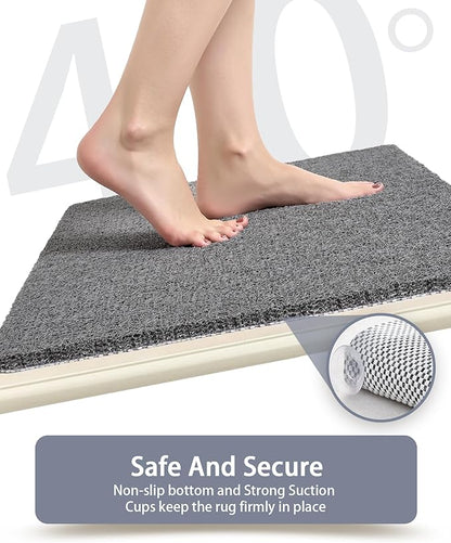 Mecko Non-Slip Shower Mat, Anti-Slip Bath Mat with Suction Cups – Quick-Drying Loofah Texture for Tub with for Indoor and Outdoor Use, Bathtubs and Wet Areas (Grey, 16"x40")