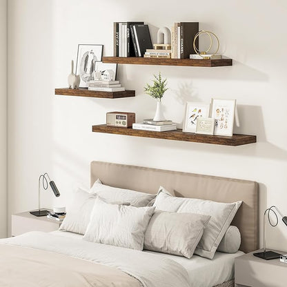 Vivelove 12" Deep Floating Shelves for Wall 36" Long, Wall Shelves for Bedroom Living Room Bathroom Kitchen Laundry Room, Farmhouse Rustic Shelves for Home Decor, 36" X 12" X 2" Set Of 2, Rustic Brown