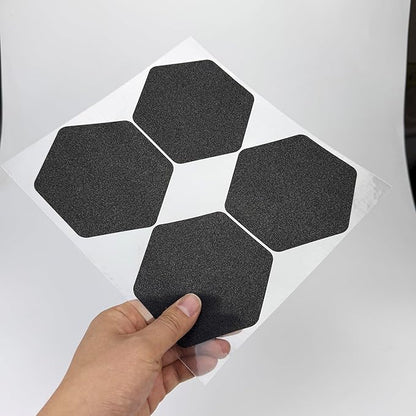 S&X 24 Pcs Shower Non Slip Stickers (Large 4.7" Hexagon), Modern Black Bathtub Non Slip Stickers, High Traction Grit Safety Decals for Tub Floor, Waterproof with Scraper