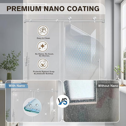 Frameless Glass Shower Door, 49-54" W x 76" H Sliding Frameless Shower Door, 1/4''(6mm) SGCC Tempered Glass, Explosion-Proof Film Nano Coating, Stainless Steel Hardware, Brushed Nickel