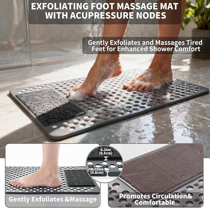 Bath Tub Shower Mat with Soft Shower Foot Scrubber Mat for Massage,Non Slip Bathtub Mat with Strong Suction Cups, Silicone Shower Foot Scrubber Mat (Gray, 35.4" X 23.6"(Rectangular))