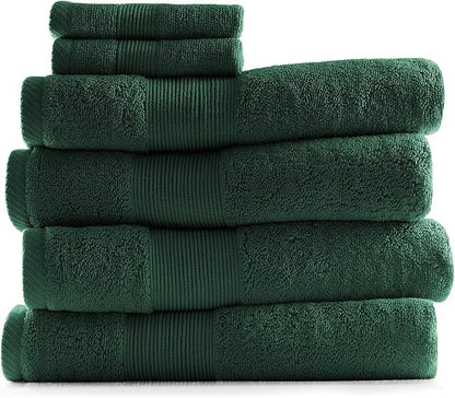 Hearth & Harbor Bath Towels for Bathroom - 100% Ring Spun Cotton Luxury Bathroom Towels - Ultra Soft & Highly Absorbent, Bath Towels Set of 6 - Hunter Green