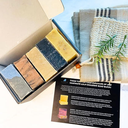 BLUEBYRD Soap - Men's Variety Pack Bourbon Soap Bars | Natural Skin Care, Handmade, Cold Process, Organic | Masculine Fragrance- Bourbon Oak, Citrus IPA Beer, Sandalwood Whiskey, Charcoal (Bourbon)