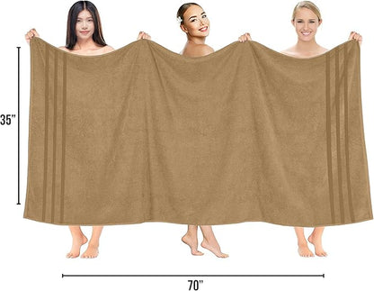 RIVERSIDE Pack of 2 Extra Large Bath Sheets 35 x 70 Inches - 100% Ring Spun Cotton Hotel Quality Oversized Bath Towels - Super Soft, Highly Absorbent & Quicker to Dry - Tan