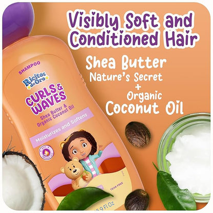 Ricitos de Oro Curls & Waves Shampoo: Defines & Highlights Natural Curls, Moisturizes & Smoothes, Frizz Control, Deep Cleanses Scalp, Baby Shampoo, Ideal for Kids & Toddlers, 16.9 oz, 2-Pack