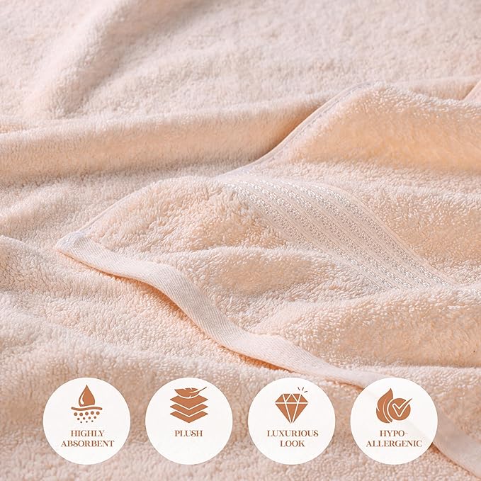 Superior Egyptian Cotton 6-Piece Towel Set, Bathroom Essentials, Towels For Bathroom, Apartment, Airbnb, Guest Bath, Face, Hand, Bath Towels, Washcloths, Absorbent, Fast Drying, Peach