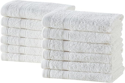 Clorox Bleach Friendly, Quick Dry, 100% Cotton Washcloths (12" x 12"), Highly Absorbent Soft Lightweight, Ideal for Everyday Use, Easy to Wash (12 Pack, White)