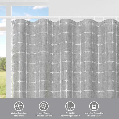MitoVilla Modern Farmhouse Shower Curtain Set, Grey Boho Shower Curtains for Bathroom Decor, Vintage Rustic Thick Linen Fabric , Country Tassel Cloth, 72 x 72
