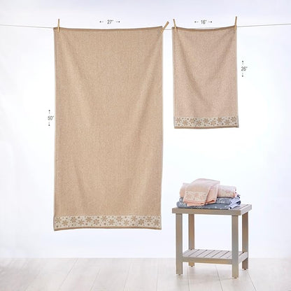 SKL Home Christmas/Winter Heather Snowflake 100% Cotton Premium Bath Towel, 500 GSM, Soft & Absorbent Jacquard, Decorative, Tan