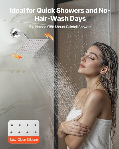 VEVOR Shower Faucet Set, 12 Inch Thermostatic Ceiling Mount Rainfall Shower System with 6 Inch Wall Mount Head and 2 in 1 Handheld Spray, 3-Function Dual Rain Head Brass Valve and Trim Kit, Chrome