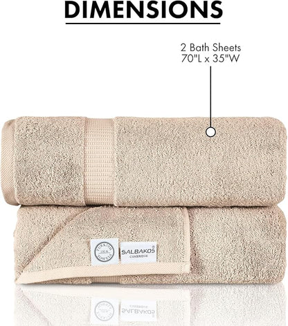 SALBAKOS 100% Turkish Cotton Extra Large Bath Sheet Set of 2 35x70 inch | Heirloom Quality | Hotel & Spa Collection | Soft, Absorbent Oversize Bath Towels | Made in Turkey (Taupe, 2 Bath Sheets)