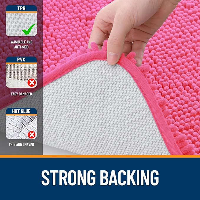OLANLY Bathroom Rugs 59x24, Extra Soft Absorbent Chenille Bath Rugs, Rubber Backing Quick Dry, Machine Washable Bath Mats for Bathroom Floor, Tub and Shower, Home Decor Accessories, Hot Pink