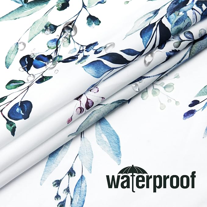 Gibelle Small Stall Shower Curtain 36 x 72, Narrow Blue Floral Shower Curtain for Bathroom, Watercolor Plant Eucalyptus Leaves Fabric Shower Curtain Set
