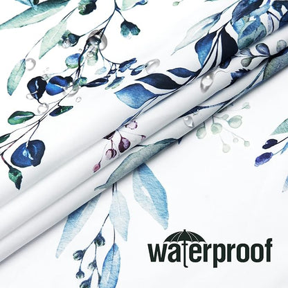 Gibelle Small Stall Shower Curtain 36 x 72, Narrow Blue Floral Shower Curtain for Bathroom, Watercolor Plant Eucalyptus Leaves Fabric Shower Curtain Set