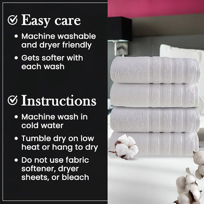 HALLEY Turkish 4 Pack Premium Bath Towels (4 Pieces) 650 GSM Highly Absorbent Super Soft 100% Cotton - 4 Bath Towels (White)