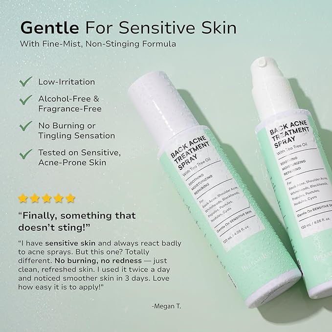 Back and Body Acne Treatment Spray: 2% Salicylic Acid & Tea Tree Oil Bacne Spray for Clear, Soothe & Moisturize - Effective for Men, Women, Teens with Back, Shoulder, Arm, and Chest Acne