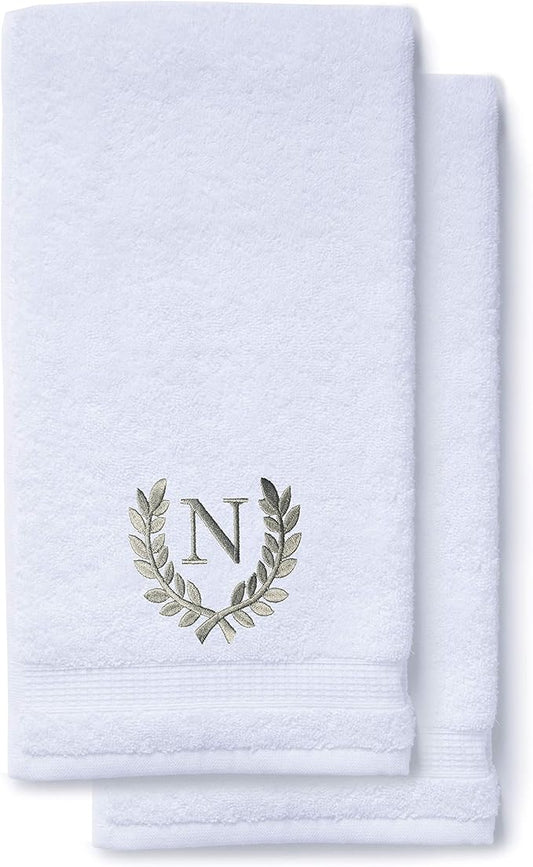 Decorative and Monogrammed Hand Towels for Bathroom Kitchen Makeup | Personalized Gift for Wedding-Bridal | Roman Font Custom Luxury Turkish Towel | Spa Collection, Oversized, 16 X 30 Inch, Set of 2