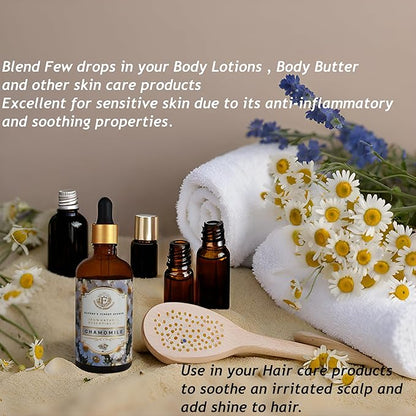 Luxurious Chamomile Essential Oil by Enhanced Essentials|Pure & Slow Distilled|for Diffusers,Skin Care, Aromatherapy, Bath,Massage,Perfume,Gifting,Soap & Candle Making|with Glass Dropper|3.38 fl oz