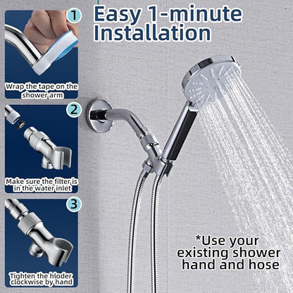 Shower Head Holder All Metal Adjustable Handheld Shower Arm Mount, 1/2" Shower Hose Holder Fits Most Hand Showerheads, Brass Hand Held Shower Head Holder, Easy to Install(Chrome)